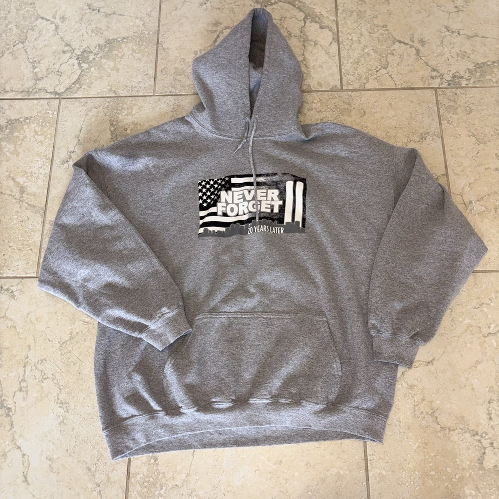9/11 Memorial Hoodie Men's 2xl Xxl Gray Never Forget September 11 2001 New York